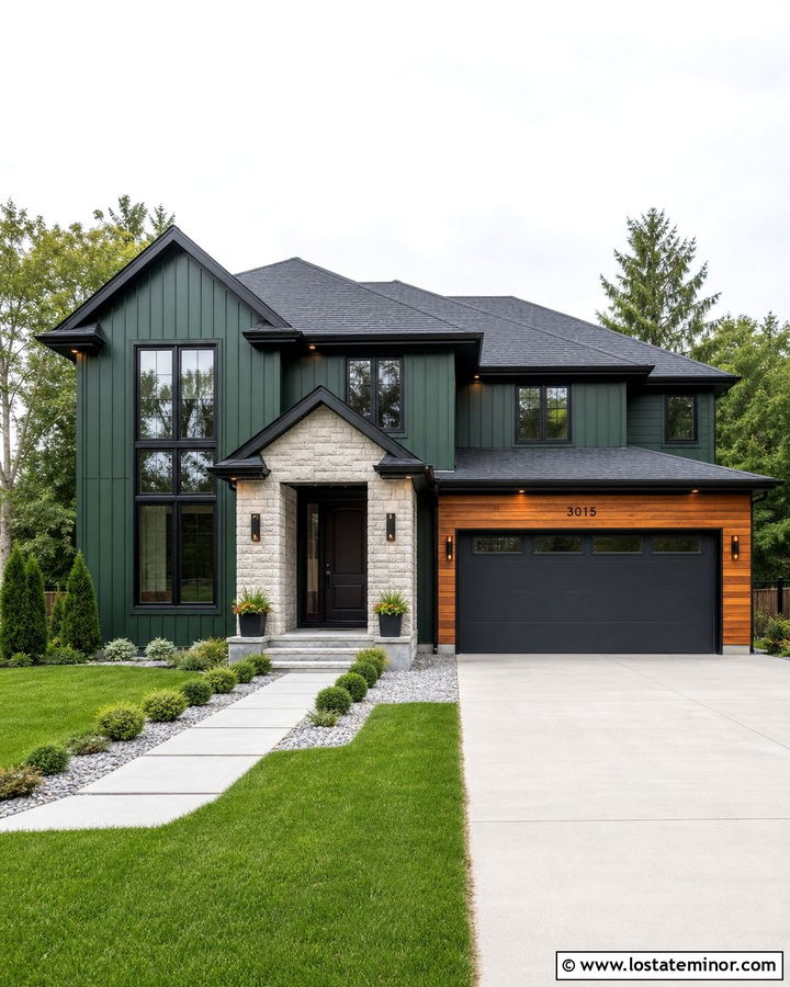 Forest Green House With Charcoal Front Door - 30 Forest Green House Design With Entry Door Ideas