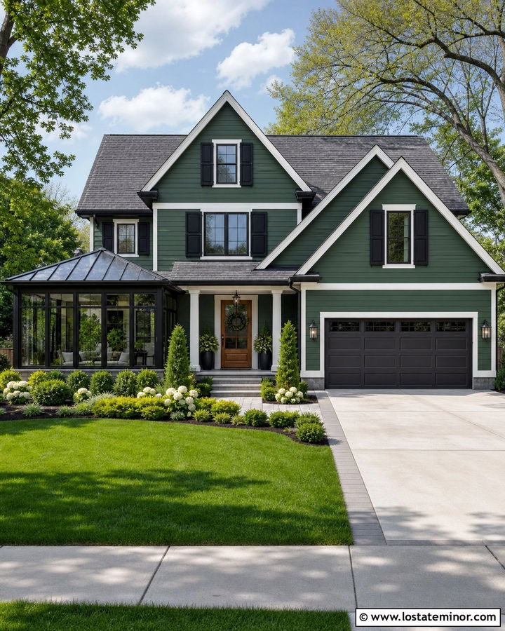 Forest Green House With Charcoal Roof Sunroom - 30 Forest Green House Design With Sunroom Ideas