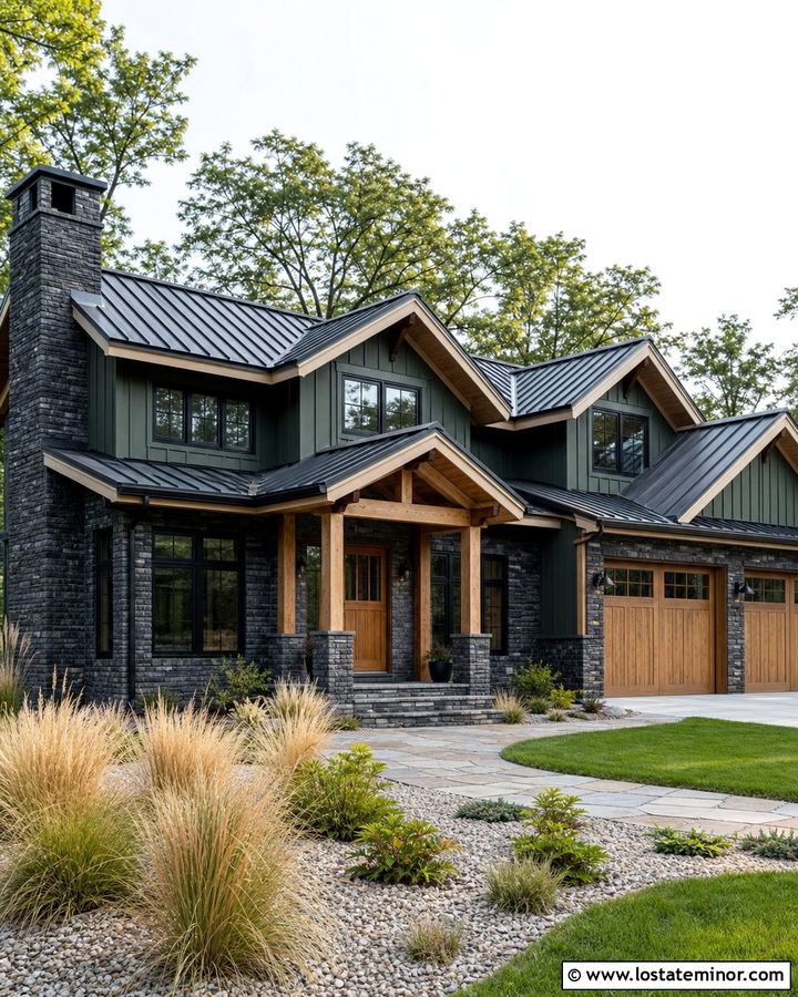 Forest Green House With Charcoal Stone - 30 Forest Green House Design With Stone Accents Ideas