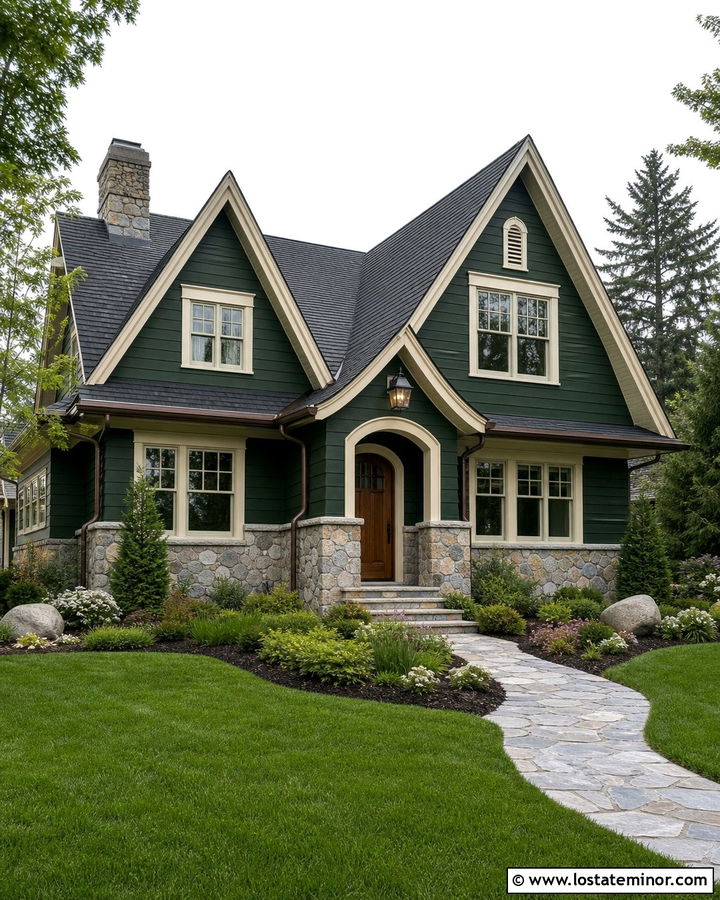 Forest Green House With Cobblestone Wainscoting - 30 Forest Green House Design With Wainscoting Ideas