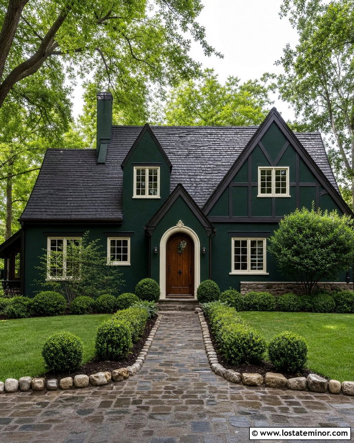 Forest Green House With Cobblestone Walkway - 30 Forest Green House Design With Walkway Ideas