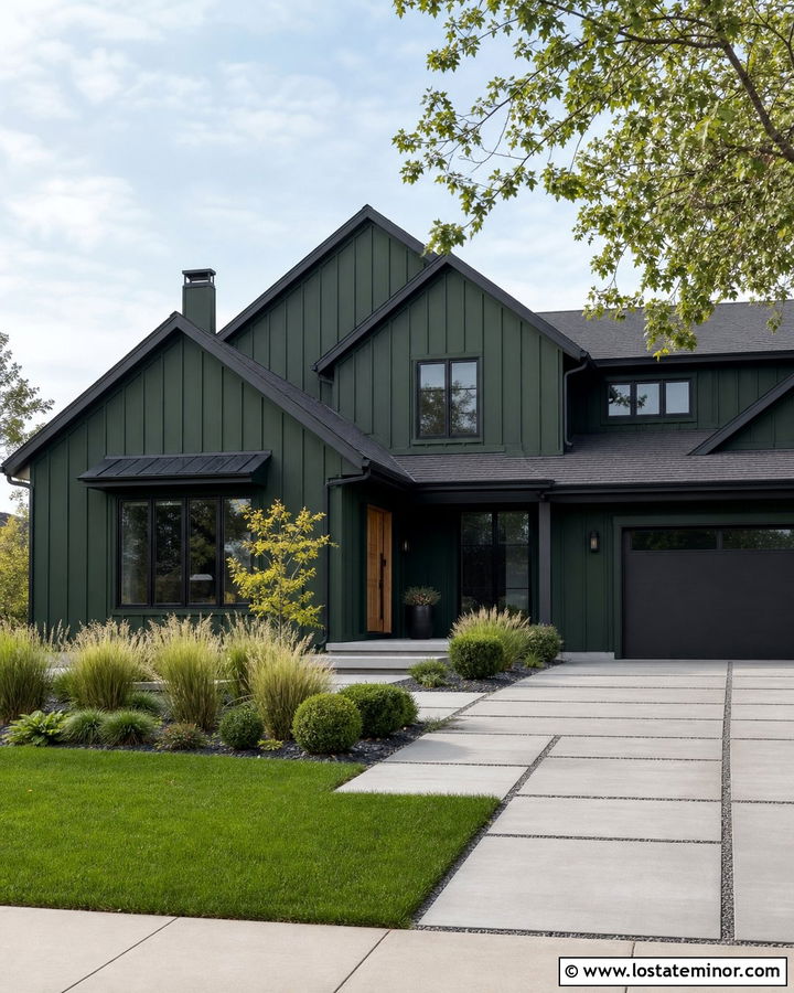 Forest Green House With Concrete Paver Walkway - 30 Forest Green House Design With Walkway Ideas