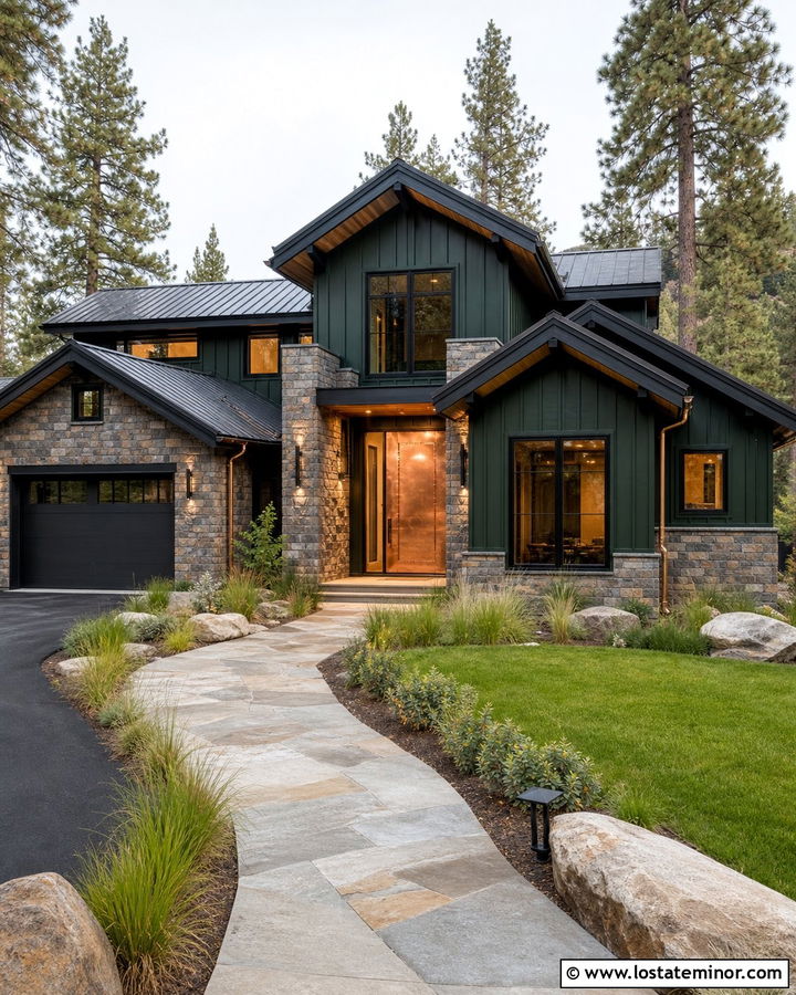 Forest Green House With Copper Front Door - 30 Forest Green House Design With Entry Door Ideas