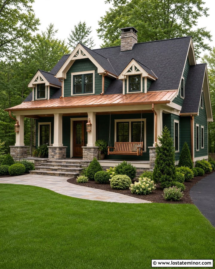 Forest Green House With Copper Roof And Swing - 30 Forest Green House Design With Swing Ideas