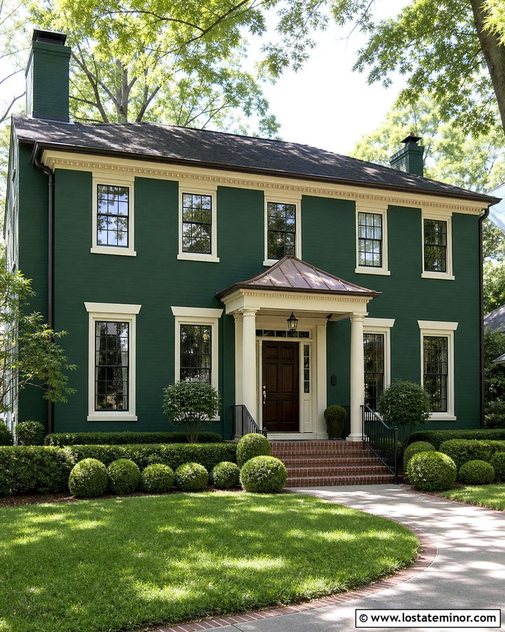 Forest Green House With Copper Roof Portico - 30 Forest Green House Design With Portico Ideas