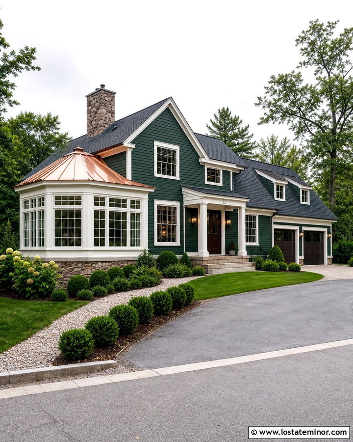 Forest Green House With Copper Roof Sunroom - 30 Forest Green House Design With Sunroom Ideas