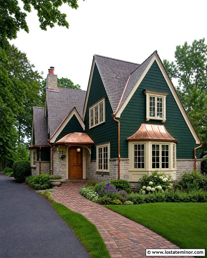 Forest Green House With Copper Trim - 30 Forest Green House Design With Trim Ideas