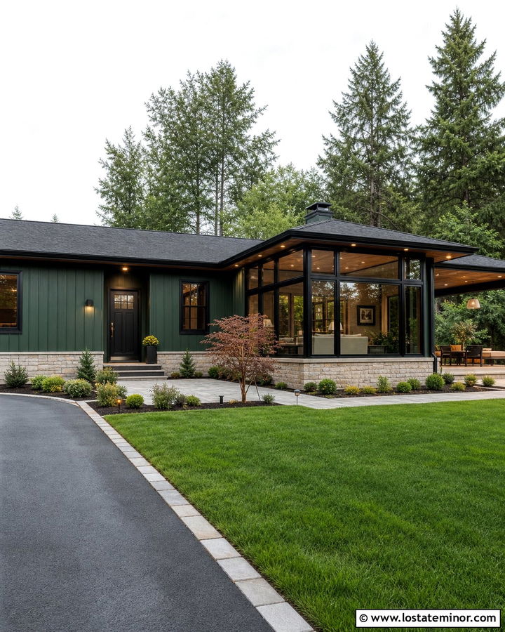 Forest Green House With Corner Sunroom - 30 Forest Green House Design With Sunroom Ideas