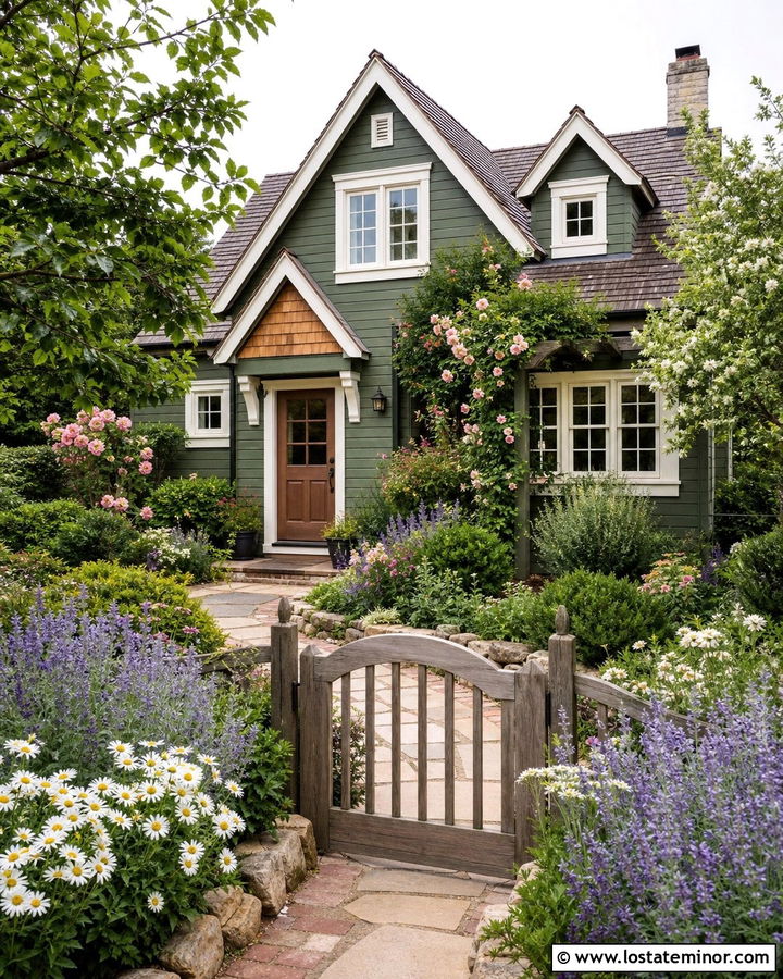 Forest Green House With Cottage Garden Landscaping - 30 Forest Green House Design With Landscaping Ideas