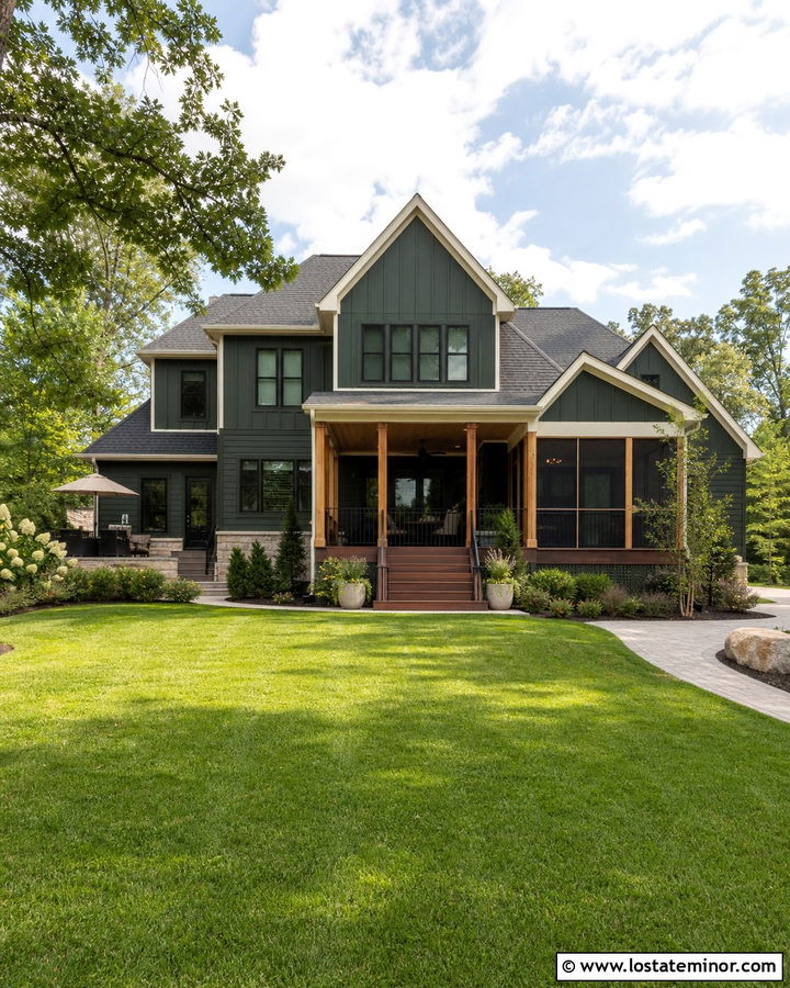 Forest Green House With Covered Back Deck - 30 Forest Green House Design With Deck Ideas