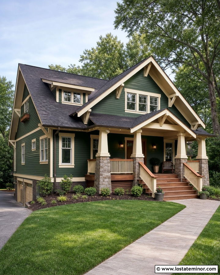 Forest Green House With Craftsman Deck - 30 Forest Green House Design With Deck Ideas