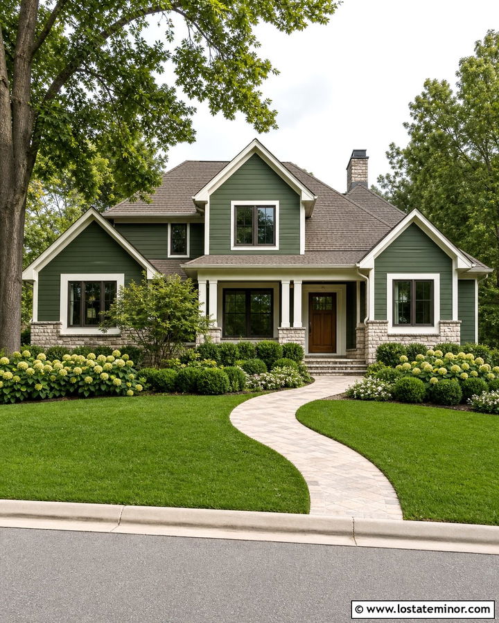 Forest Green House With Cream Brick Wainscoting - 30 Forest Green House Design With Wainscoting Ideas