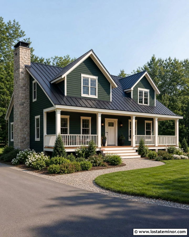Forest Green House With Cream Front Door - 30 Forest Green House Design With Front Door Ideas