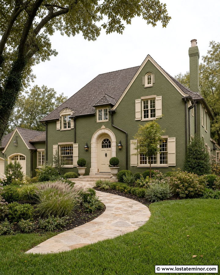 Forest Green House With Cream Front Door - 30 Forest Green House Design With Entry Door Ideas