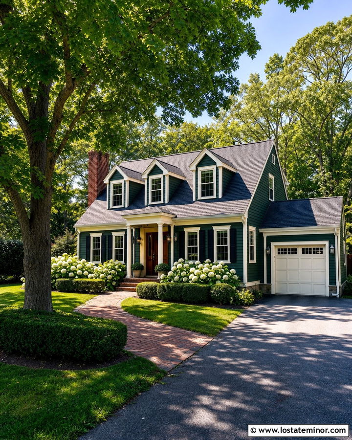 Forest Green House With Cream Garage Door - 30 Forest Green House Design With Garage Door Ideas