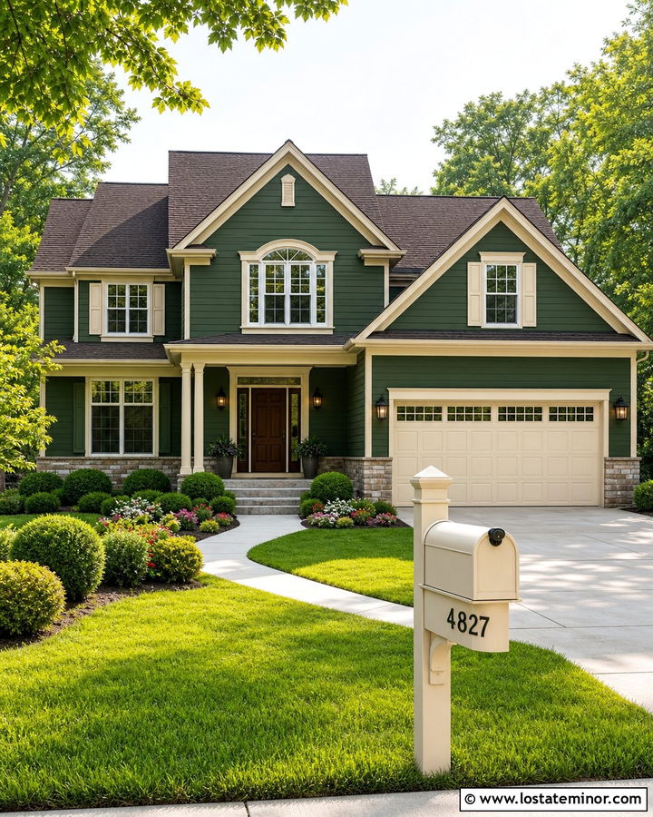 Forest Green House With Cream Mailbox - 30 Forest Green House Design With Mailbox Ideas