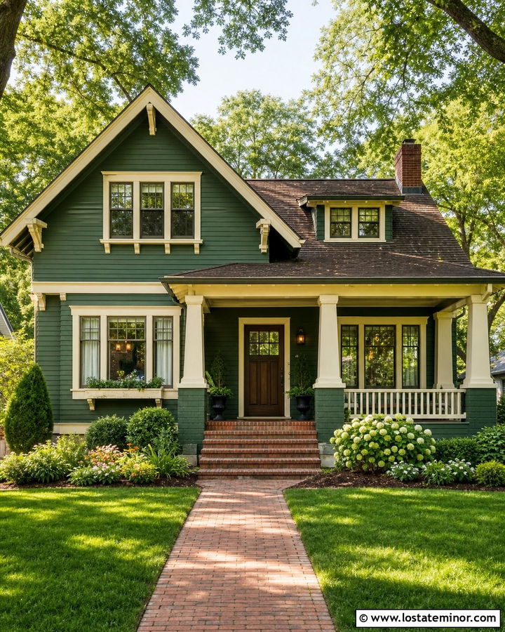 Forest Green House With Cream Trim - 30 Forest Green House Design With Trim Ideas