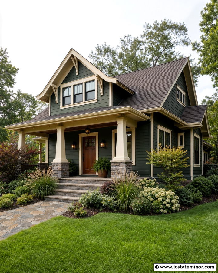 Forest Green House With Cream Trim - 30 Forest Green House Design With Accents Ideas