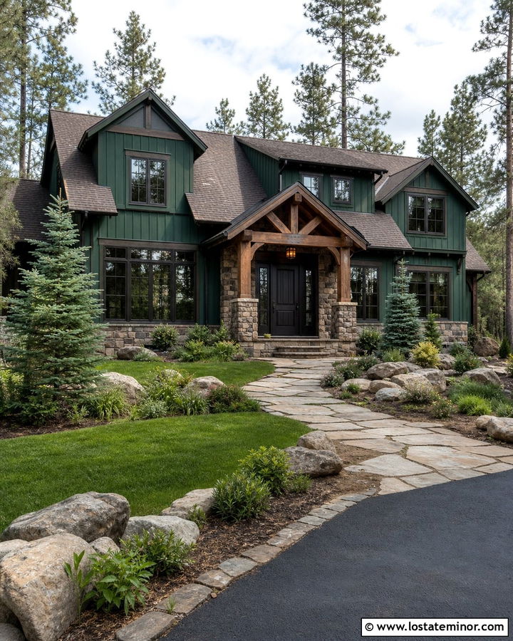 Forest Green House With Dark Bronze Front Door - 30 Forest Green House Design With Entry Door Ideas