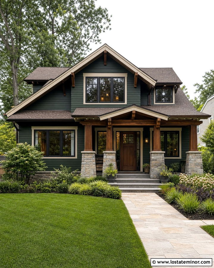 Forest Green House With Dark Bronze Window Frames - 30 Forest Green House Design With Window Frames Ideas