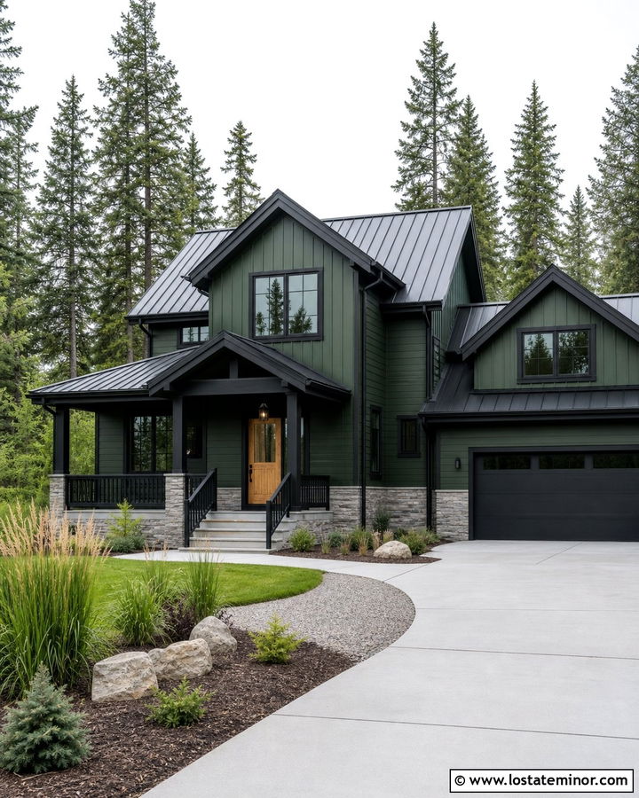 Forest Green House With Dark Green Trim - 30 Forest Green House Design With Trim Ideas