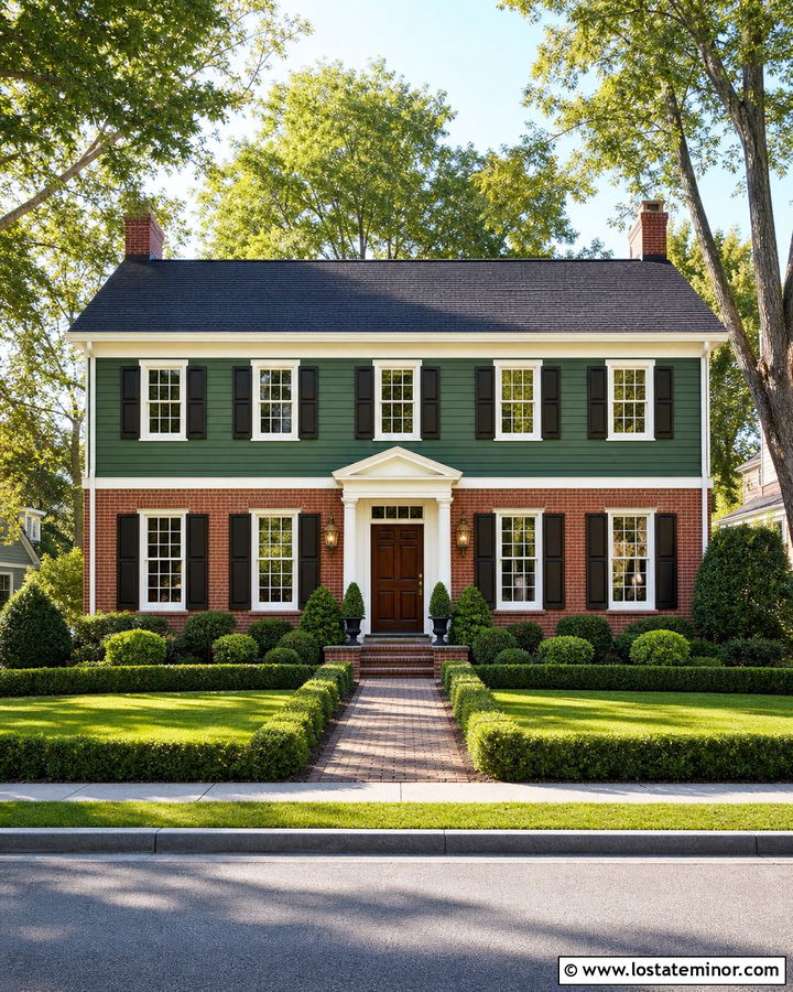 Forest Green House With Dark Red Brick - 30 Forest Green House Design With Brick Accents Ideas