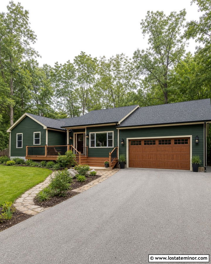 Forest Green House With Deck And Matching Garage - 30 Forest Green House Design With Deck Ideas