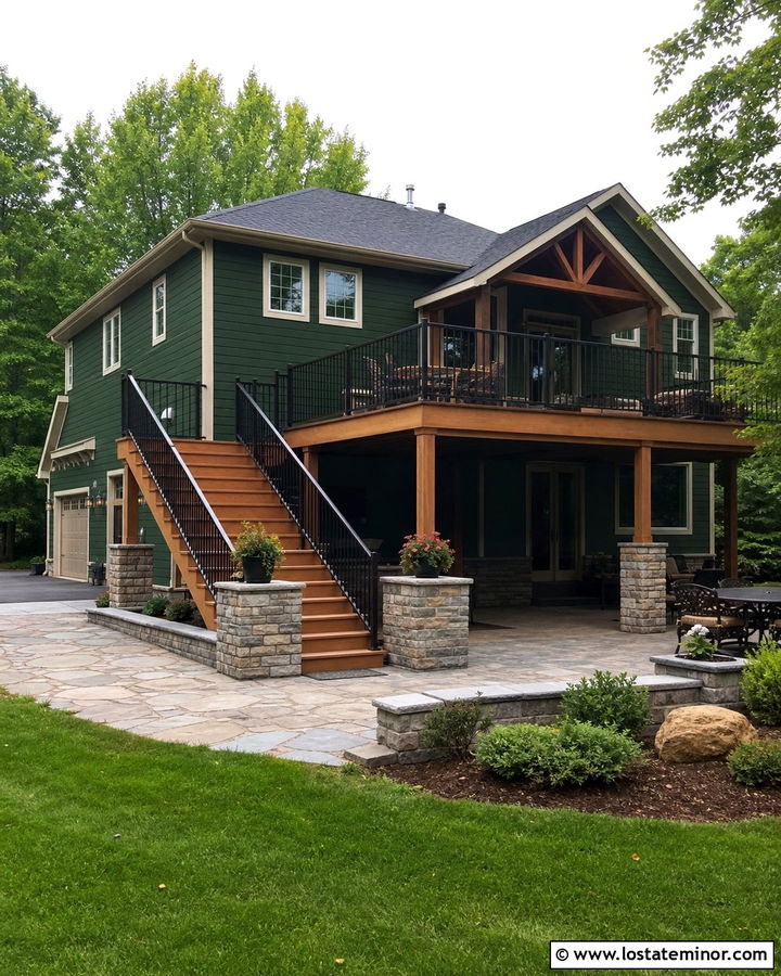 Forest Green House With Deck And Stone Patio - 30 Forest Green House Design With Deck Ideas