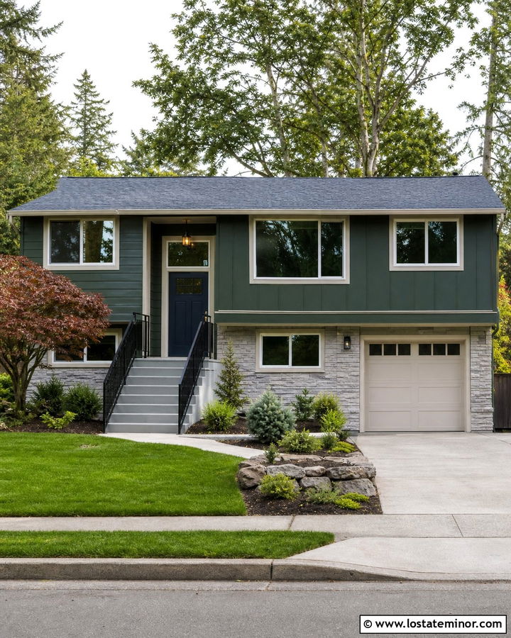 Forest Green House With Deep Blue Front Door - 30 Forest Green House Design With Entry Door Ideas