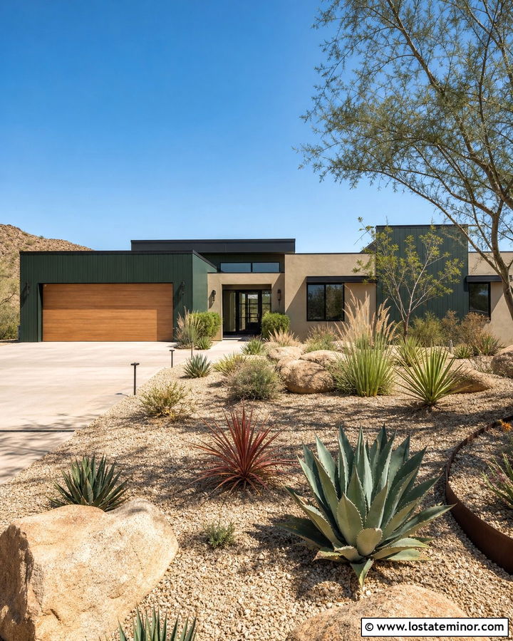 Forest Green House With Desert Landscaping - 30 Forest Green House Design With Landscaping Ideas