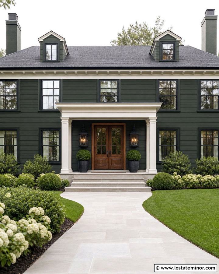 Forest Green House With Double Entry Lanterns - 30 Forest Green House Design With Light Fixtures Ideas