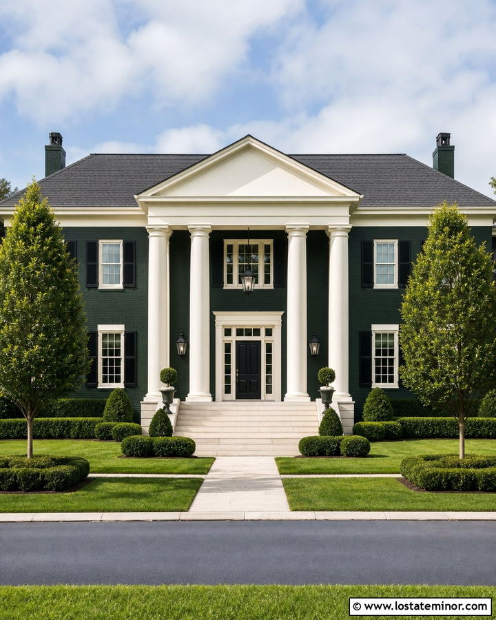 Forest Green House With Double Height Portico - 30 Forest Green House Design With Portico Ideas