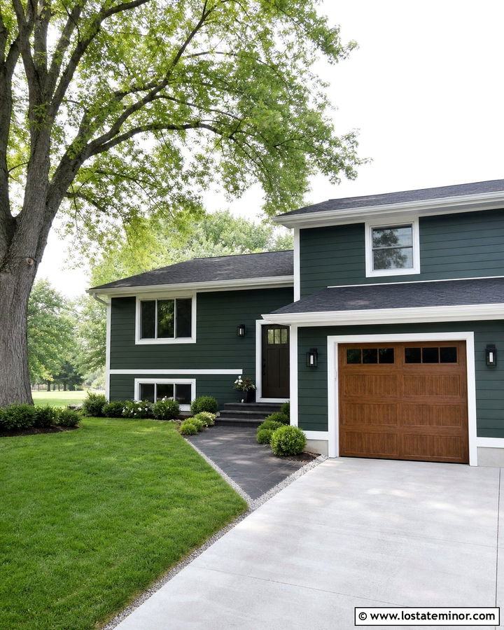 Forest Green House With Driveway Connected Walkway - 30 Forest Green House Design With Walkway Ideas