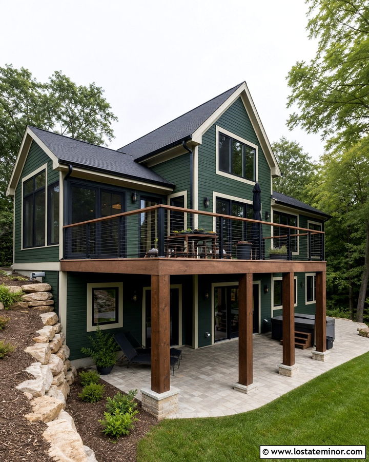 Forest Green House With Elevated Deck - 30 Forest Green House Design With Deck Ideas