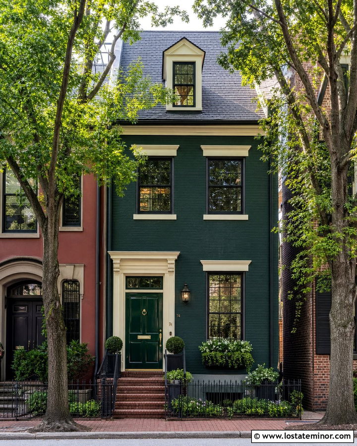 Forest Green House With Emerald Front Door - 30 Forest Green House Design With Entry Door Ideas