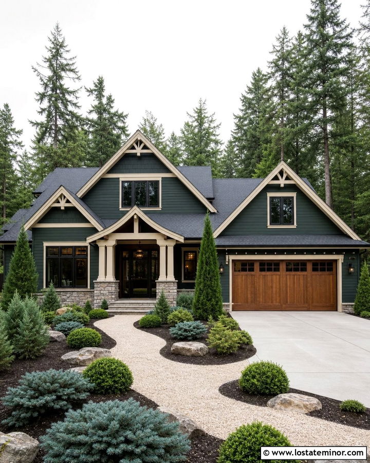 Forest Green House With Evergreen Landscaping - 30 Forest Green House Design With Landscaping Ideas