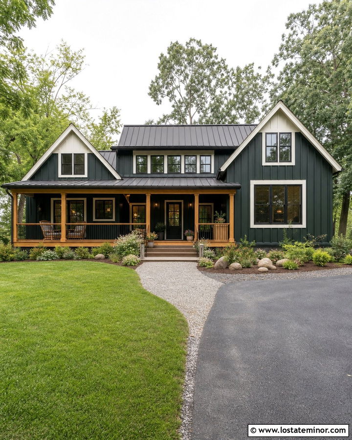 Forest Green House With Farmhouse Deck - 30 Forest Green House Design With Deck Ideas