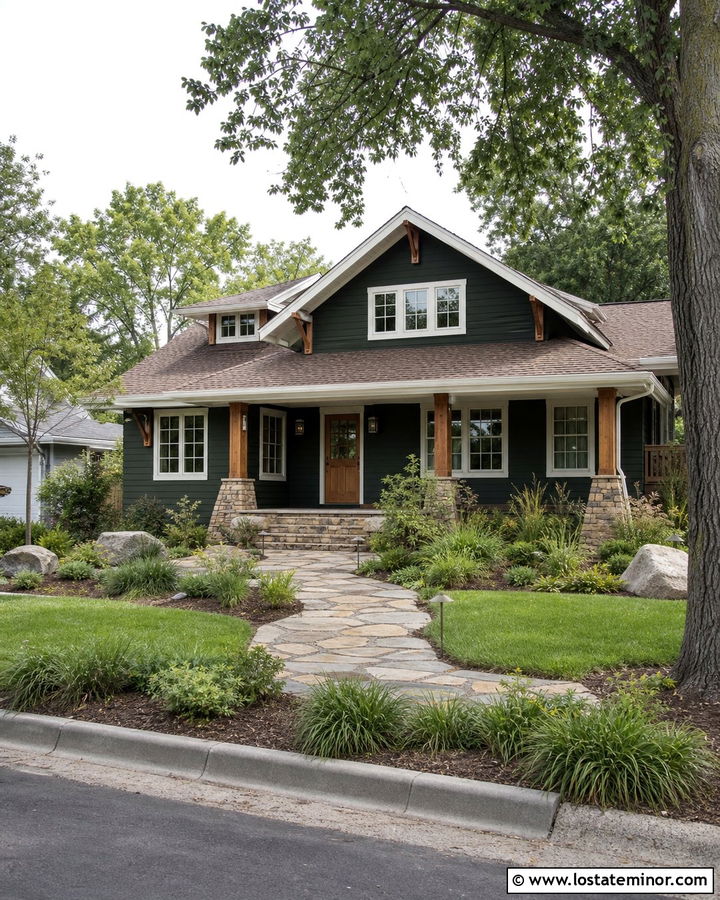 Forest Green House With Flagstone Walkway - 30 Forest Green House Design With Walkway Ideas