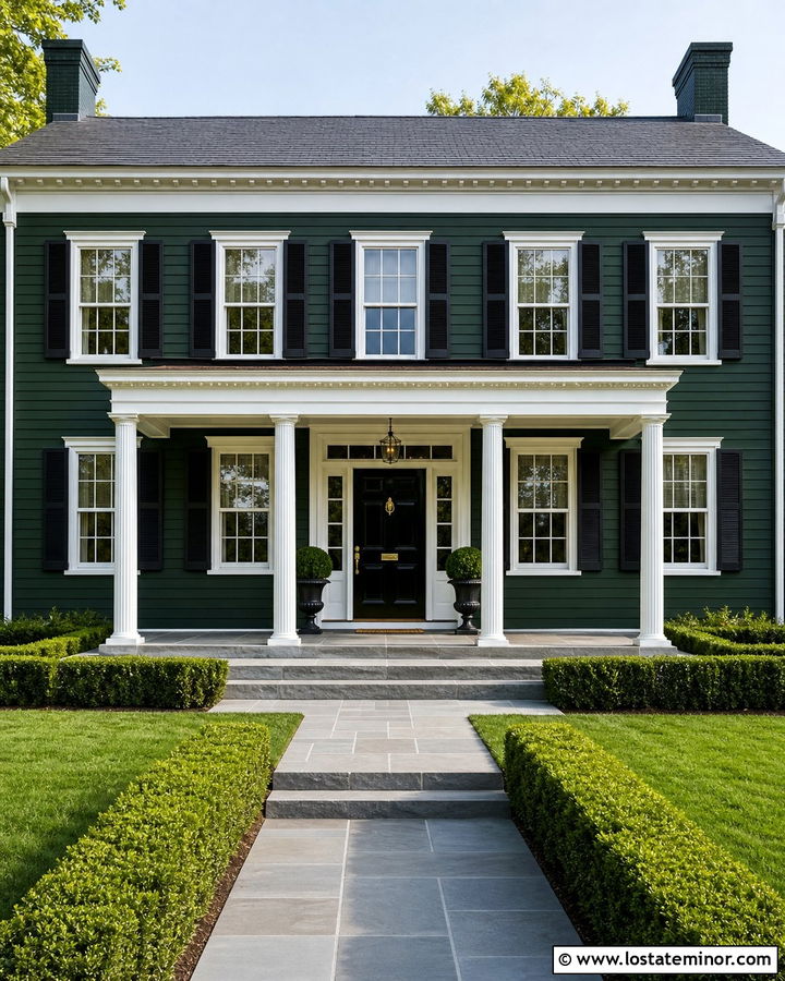 Forest Green House With Fluted Porch Columns - 30 Forest Green House Design With Porch Columns Ideas
