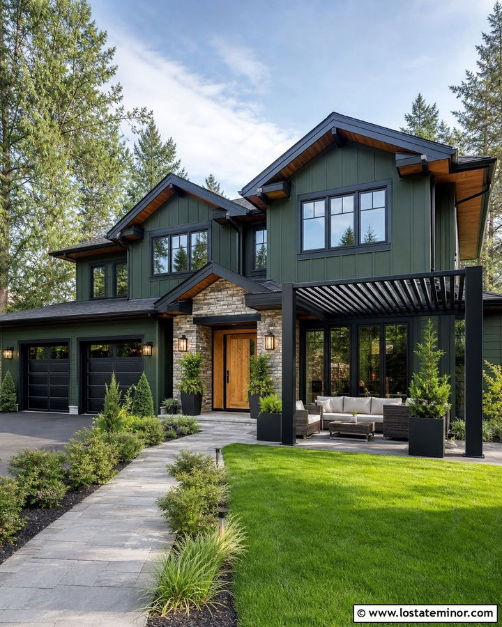 Forest Green House With Four Season Pergola - 30 Forest Green House Design With Pergola Ideas