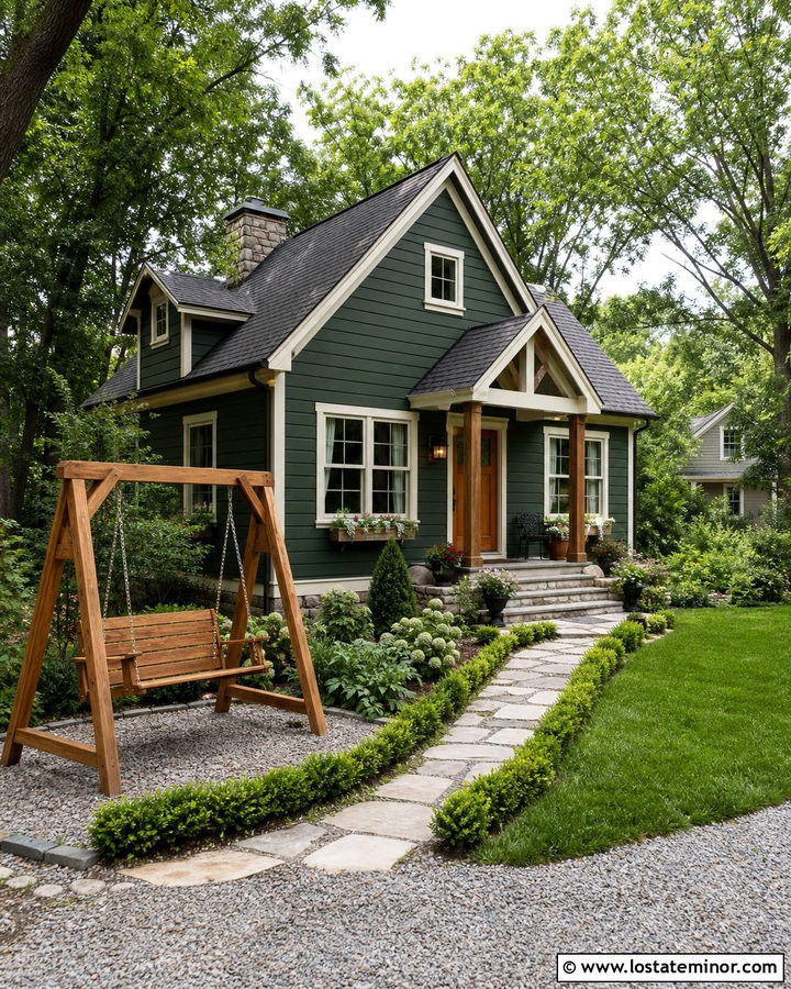 Forest Green House With Freestanding Garden Swing - 30 Forest Green House Design With Swing Ideas