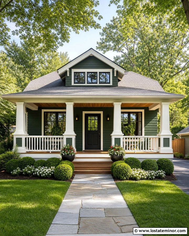 Forest Green House With Front Porch Landscaping - 30 Forest Green House Design With Landscaping Ideas