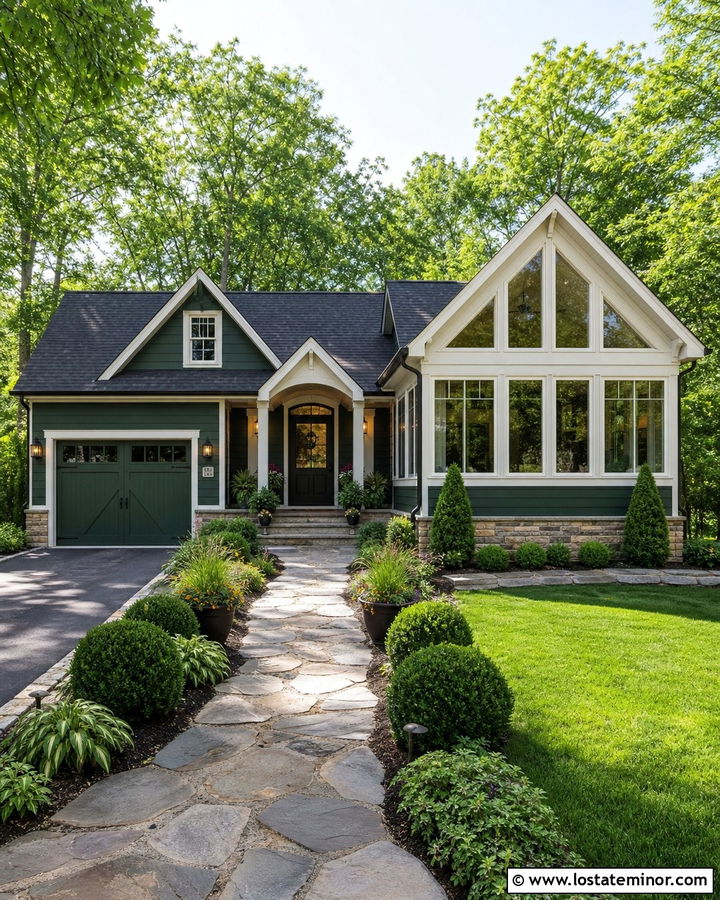 Forest Green House With Gabled Sunroom - 30 Forest Green House Design With Sunroom Ideas