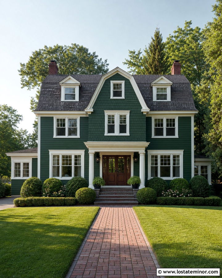 Forest Green House With Gambrel Roof Shingles - 30 Forest Green House Design With Shingles Ideas