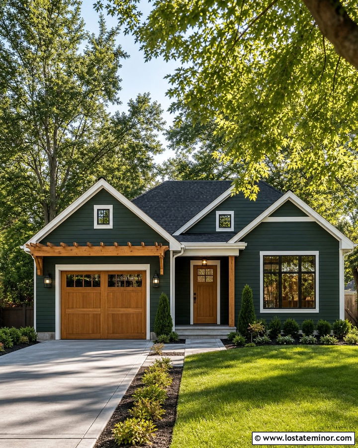 Forest Green House With Garage Door Pergola - 30 Forest Green House Design With Pergola Ideas