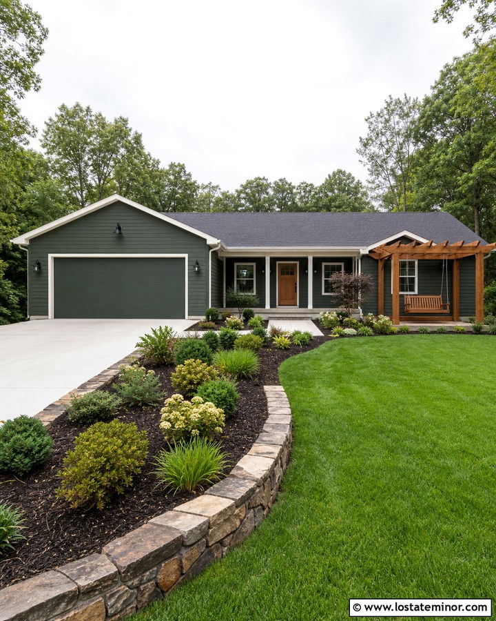 Forest Green House With Garage Pergola Swing - 30 Forest Green House Design With Swing Ideas