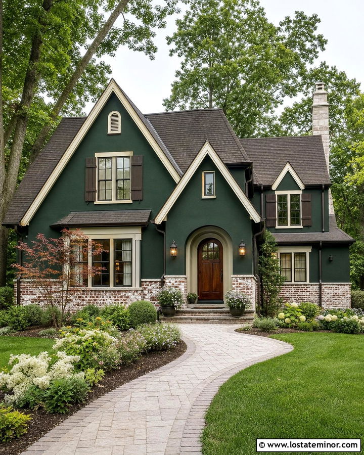 Forest Green House With German Schmear Brick Wainscoting - 30 Forest Green House Design With Wainscoting Ideas