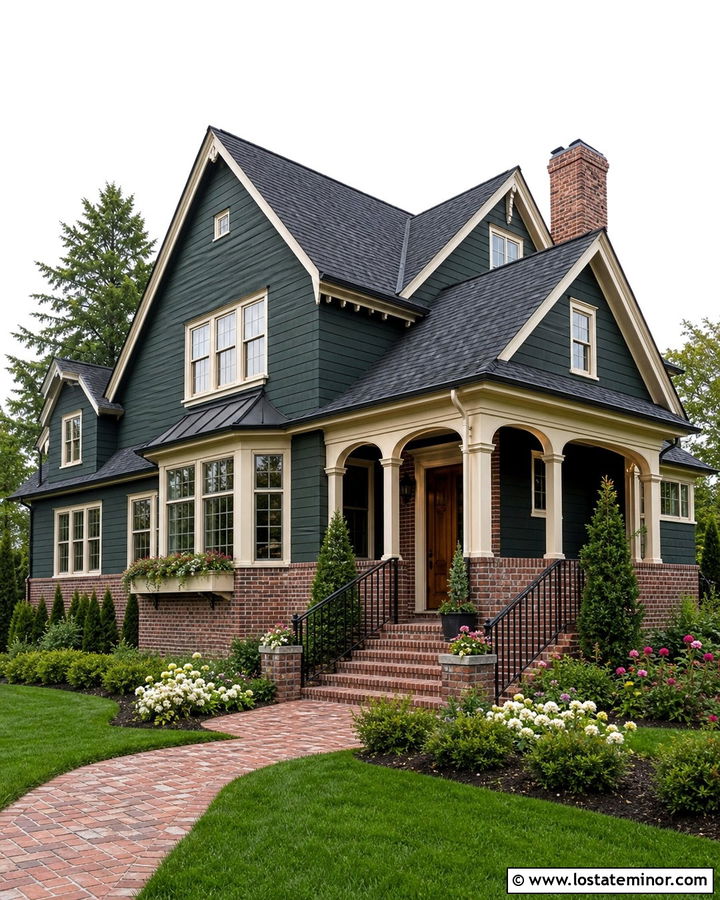 Forest Green House With German Smear Brick - 30 Forest Green House Design With Brick Accents Ideas