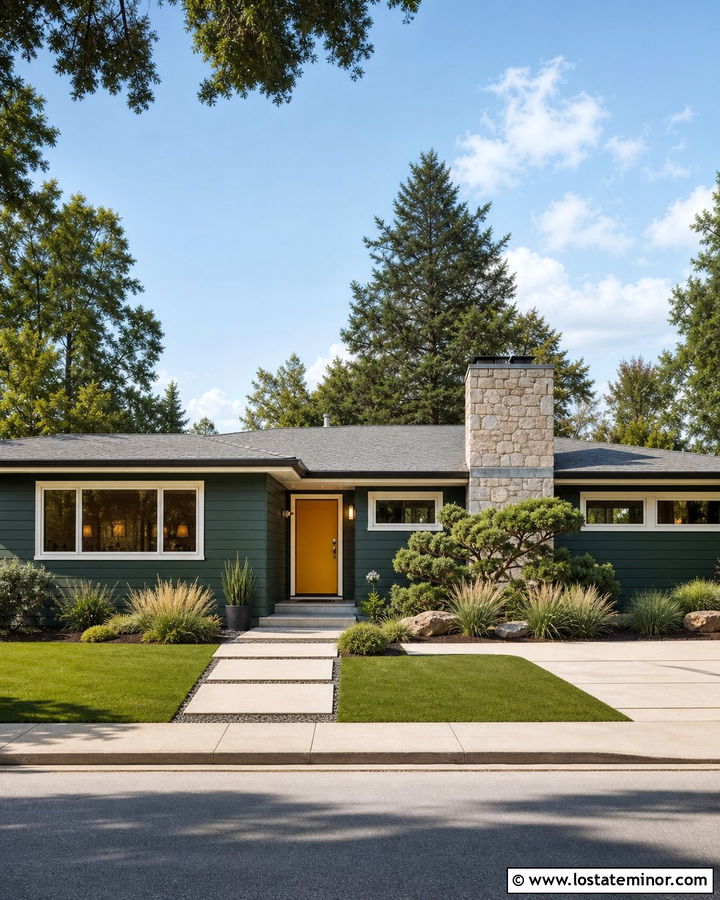 Forest Green House With Golden Yellow Front Door - 30 Forest Green House Design With Front Door Ideas