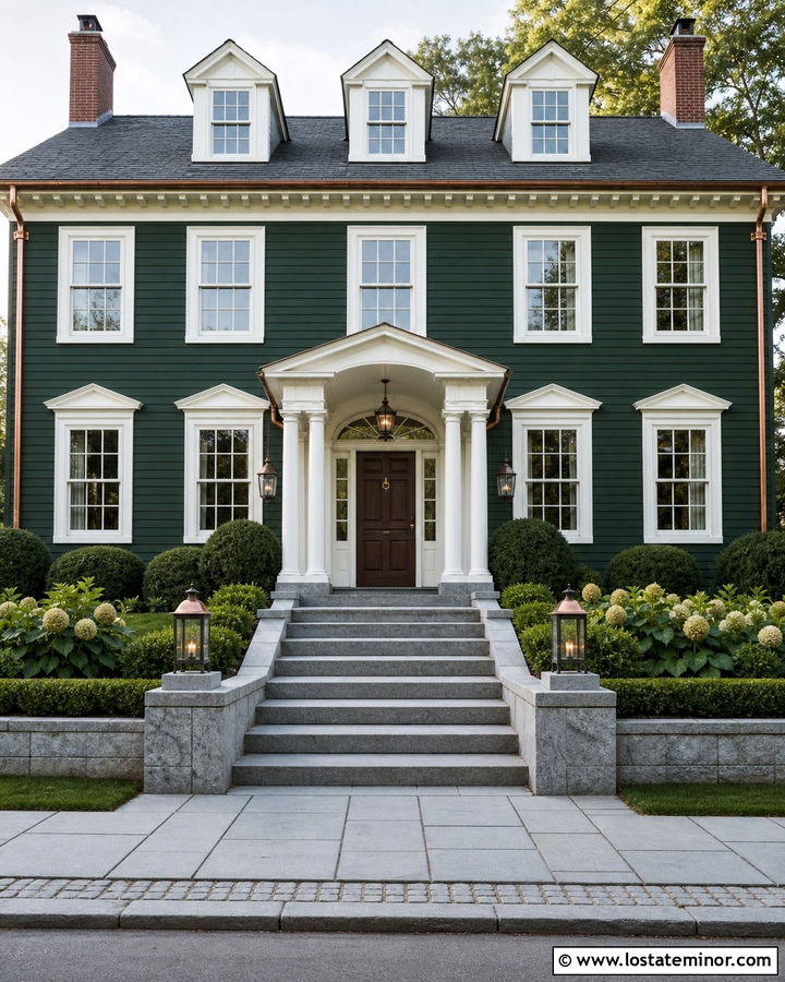 Forest Green House With Granite Steps And Copper Accents - 30 Forest Green House Design With Steps Ideas